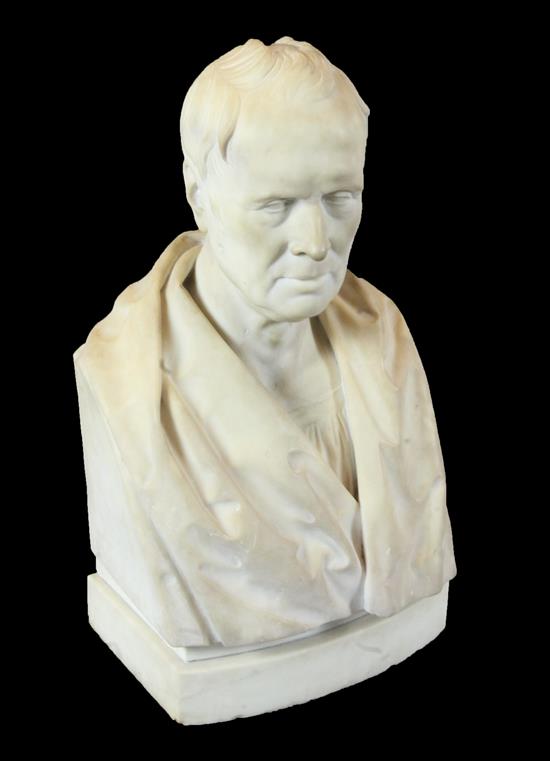 Joseph Robinson Kirk (1820-1894) RHA - a white marble bust of a gentleman,